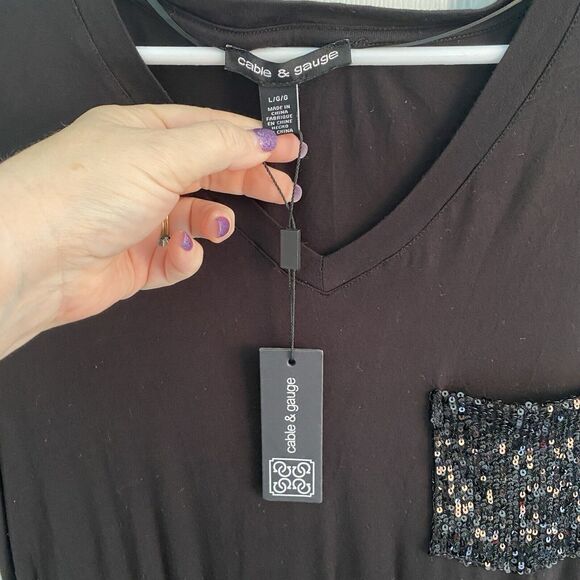 Cable & Gauge Shirt Dress Womens Size Large Sequin Pocket And Sleeves NWT - Picture 2 of 6